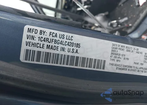 2020 Jeep Grand Cherokee Limited X 4X4 from USA, damaged, VIN 1C4RJFBG4LC420185